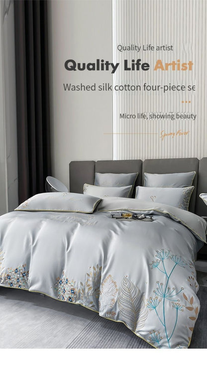 4PCS Silk Cotton Bed Sheet Set