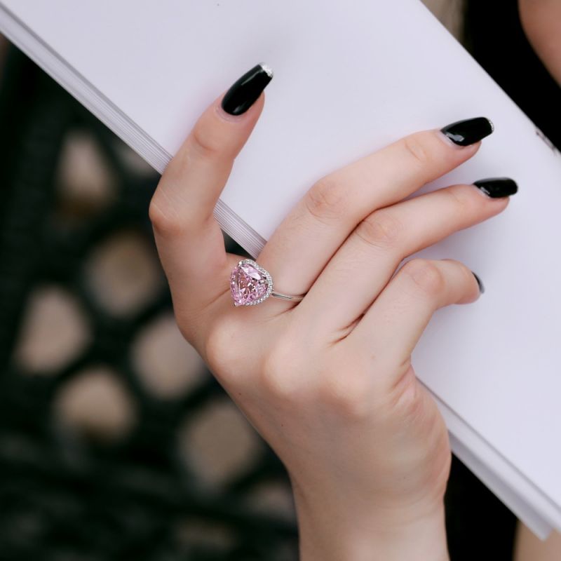 925 Sterling Silver Heart Pink Ring