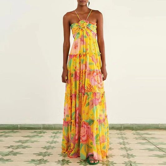 Three-dimensional Floral Printed Maxi Dress